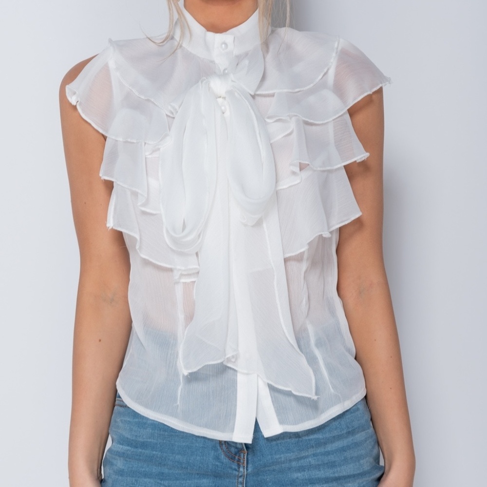 Sweet Poetry White Pussy Bow Blouse Top - Picture 5 of 8